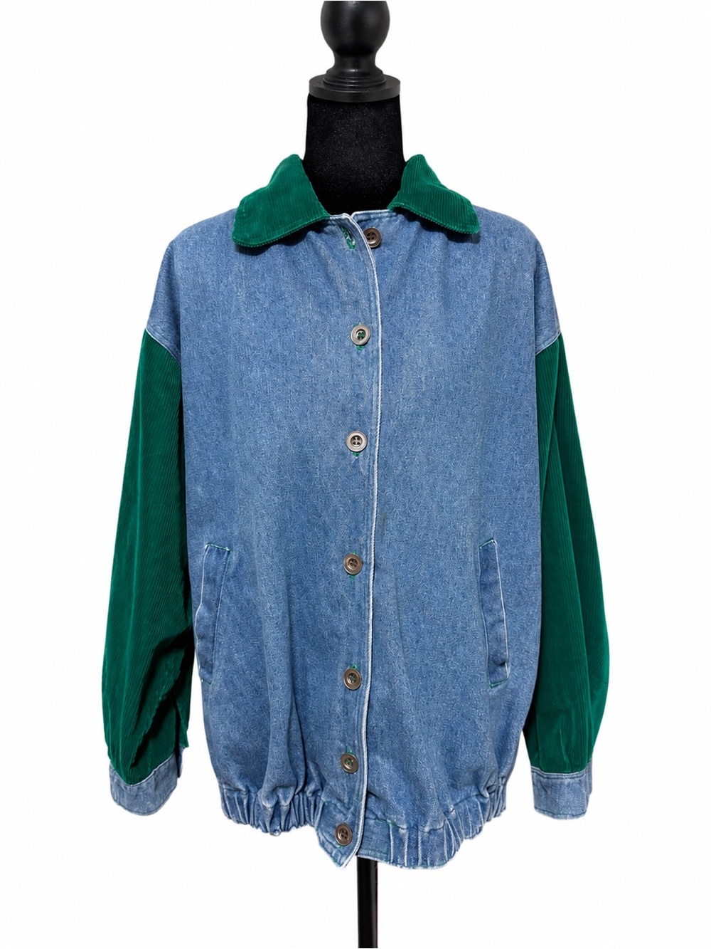 Vintage 80’s Denim Jacket with Green Corduroy Sleeves